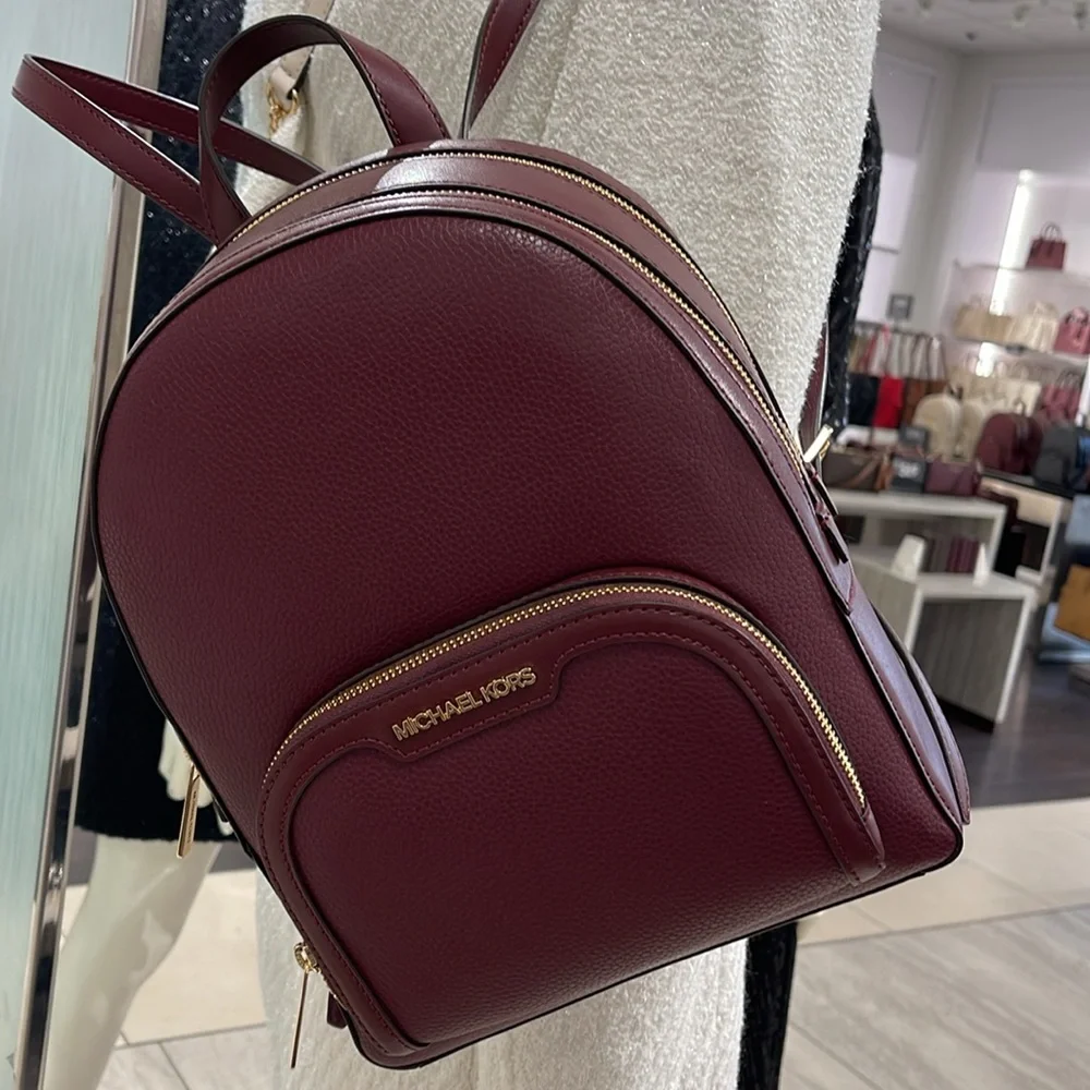 Michael Kors Jaycee Medium Pebbled Leather Backpack
 Oxblood/Golden NWT - Picture 10 of 16